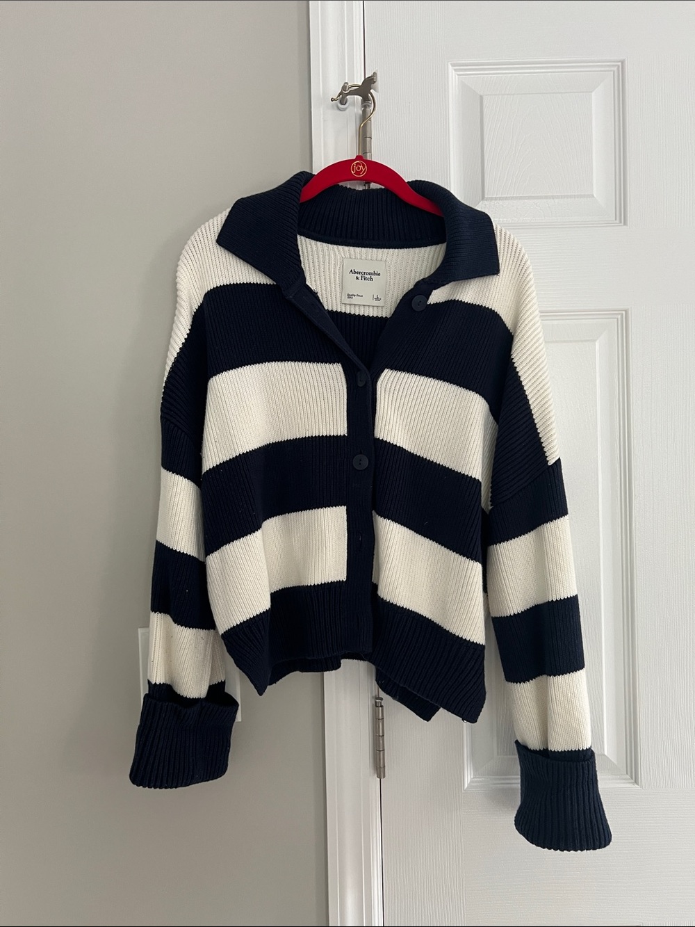 Abercrombie & Fitch Navy and White Striped Button-Front Cardigan